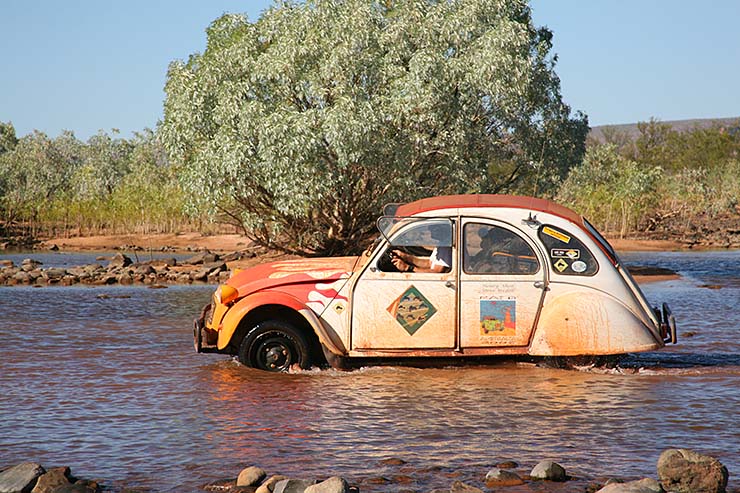 Citroen crossing the Pentacost River, Western Australia